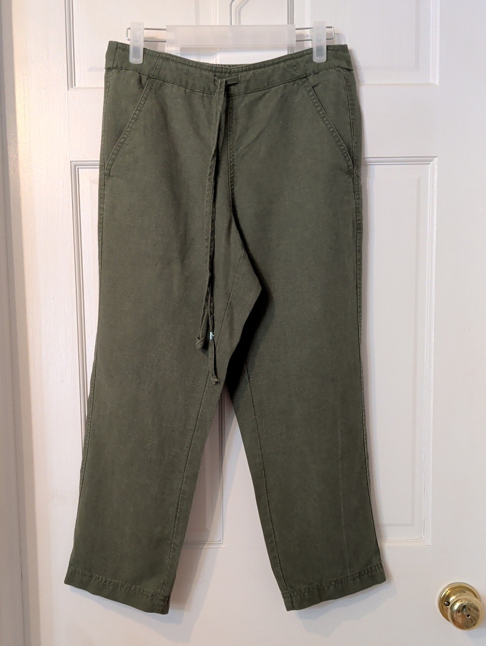 J. Crew Olive Drawstring Cropped Linen Pants
